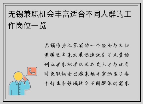 无锡兼职机会丰富适合不同人群的工作岗位一览